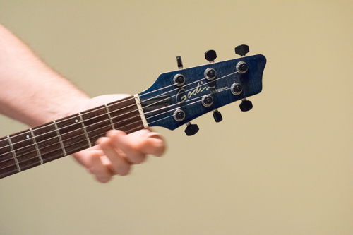 Marc Dumais' Guitar at the Shades of Grey band practice in Kanata, Ontario, February 16, 2017. Photo by Garth Gullekson