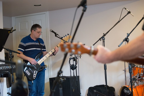 Scott on five-string bass at the Shades of Grey band practice in Barrhaven, Ontario, April 5, 2017. Photo by Garth Gullekson