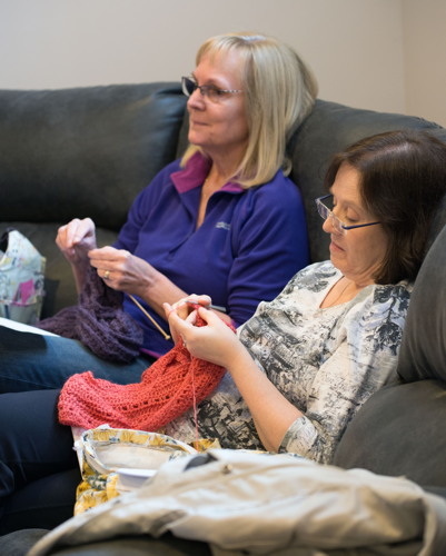 A whole lot of knitting going on at the Shades of Grey band practice in Barrhaven, Ontario, April 5, 2017. Photo by Garth Gullekson