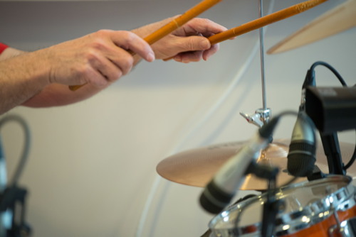 Closeup of Ted's hands at the Shades of Grey band practice in Barrhaven, Ontario, April 5, 2017. Photo by Garth Gullekson