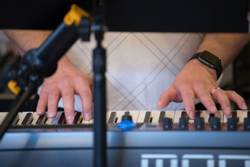 A nice shot of Joe's hands playing at the Shades of Grey band practice in Barrhaven, Ontario, April 5, 2017. Photo by Garth Gullekson