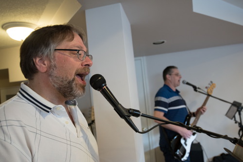 Joe and Scott singing at the Shades of Grey band practice in Barrhaven, Ontario, April 5, 2017. Photo by Garth Gullekson