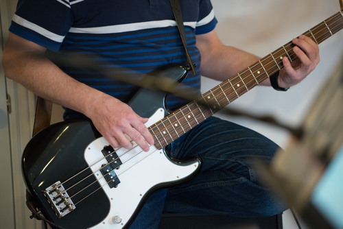 Scott playing bass at the Shades of Grey band practice in Barrhaven, Ontario, April 5, 2017. Photo by Garth Gullekson